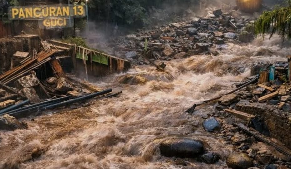 Dampak Banjir Bandang Guci Tegal, Kolam Pancuran 13 dan Jembatan Hilang
