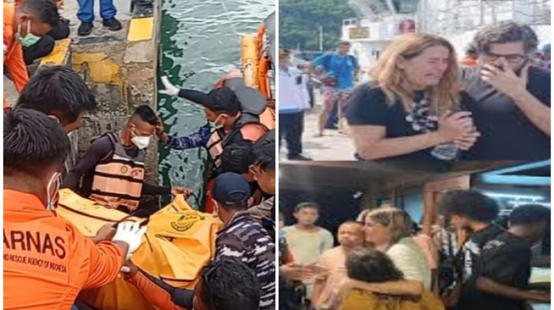 Mar Martinez Ortuno menangis histeris saat tim SAR mengevakuasi jenazah putrinya di dermaga Labuan Bajo, NTT.