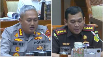 Kapolres Sleman dan Kajari Sleman saat rapat dengan Komisi III DPR membahas polemik penanganan kasus penjambretan Sleman.