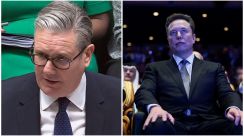 Kolase Perdana Menteri Inggris Keir Starmer dan Elon Musk, pemilik platform X, terkait polemik penggunaan chatbot AI Grok dan tuntutan kepatuhan terhadap hukum Inggris.