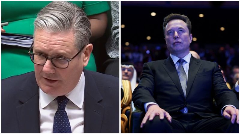 Kolase Perdana Menteri Inggris Keir Starmer dan Elon Musk, pemilik platform X, terkait polemik penggunaan chatbot AI Grok dan tuntutan kepatuhan terhadap hukum Inggris.