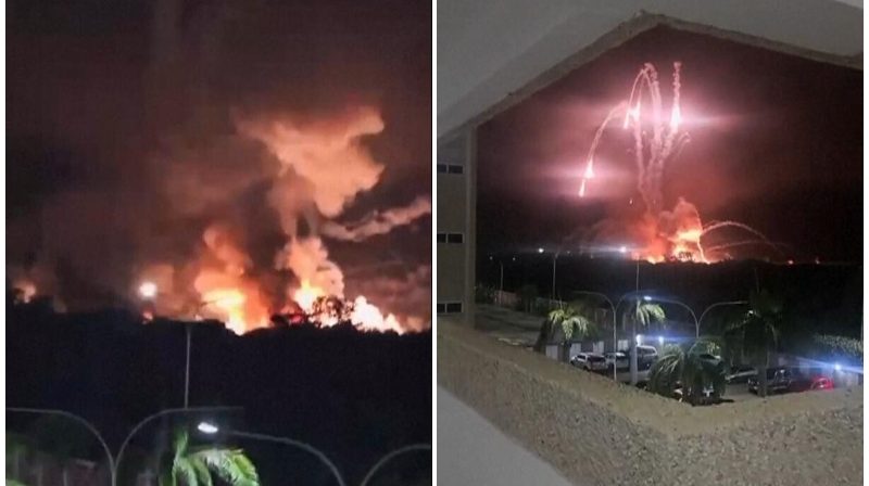 Asap mengepul di Caracas usai serangan udara AS yang diklaim menangkap Presiden Venezuela Nicolás Maduro.