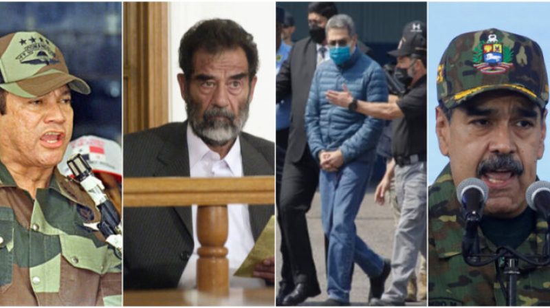 pin asing — Manuel Noriega, Saddam Hussein, Juan Orlando Hernández, dan Nicolás Maduro — yang pernah ditangkap oleh Amerika Serikat dalam berbagai operasi militer dan hukum internasional.