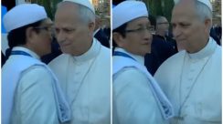 Menteri Agama Nasaruddin Umar memeluk, mencium tangan, dan kepala Paus dalam peringatan 60 tahun Nostra Aetate di Roma, melambangkan penghormatan, kasih, dan perdamaian lintas iman.