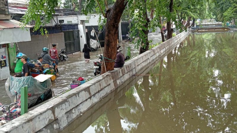 Banjir di wilayah Pademangan Barat, Jakarta Utara pada tahun 2024. (HALLONEWS/Anjas).