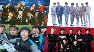 Kolase foto grup K-pop Stray Kids, BTS, ENHYPEN, TXT, NewJeans, ILLIT, dan BOYNEXTDOOR yang mendominasi peringkat teratas chart Album Dunia Billboard.