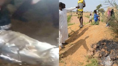 Warga Nigeria melihat puing-puing logam di Desa Jabo, Sokoto, lokasi serangan udara AS yang menargetkan kelompok teroris berafiliasi dengan ISIS.