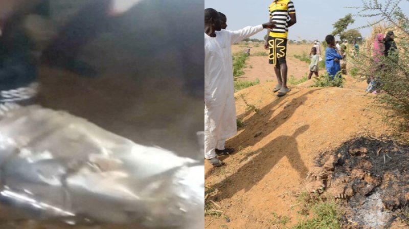 Warga Nigeria melihat puing-puing logam di Desa Jabo, Sokoto, lokasi serangan udara AS yang menargetkan kelompok teroris berafiliasi dengan ISIS.